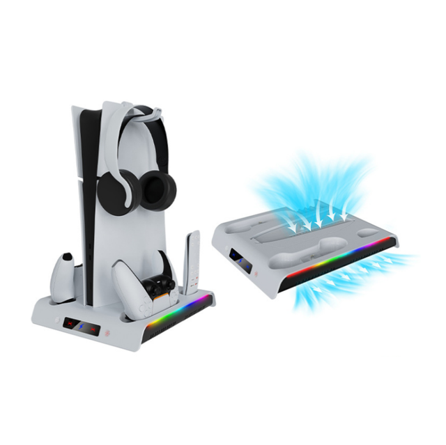 YZC-501 RGB Cooling Fan Charging Stand Controller Charger Station for PS5 Pro / Slim With Headset Holder Accessories YZC-501