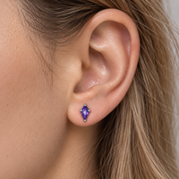 ASTM F136 G23 Titanium Internal Thread Ear Stud 4 Prong Rhombus Zircon Nickel Free Hypoallergenic Piercing Jewelry