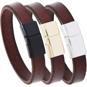 MCA007 Skerwal, brazalete minimalista Punk Vintage para hombre, piel sintética con cierre magnético de aleación para bodas y regalos