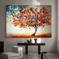 Arbre de Vie HOTEN – Peinture à l'huile moderne minimaliste peinte à la main sur toile, décoration texturée pour salon, tableau abstrait crème à suspendre au-dessus du canapé