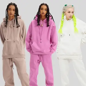 2023 Herbst und Winter Mode Marke Paar Fleece gefüttert verdickte Kapuze Sweatshirt Anzug einfarbig lange gestrickte Kleidung - Product Image 1