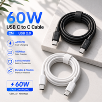 Câble USB C OEM ODM 60W 2,0 m Type C vers C, charge rapide PD 3A, USB 2.0, câble de données tressé en nylon, logo personnalisé, fournisseur d'usine