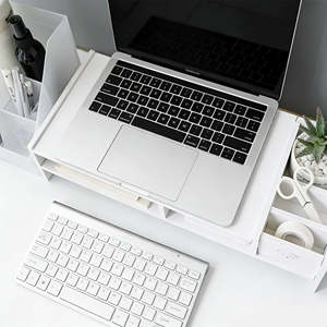 Soporte Multifuncional de 2 Niveles <span class=keywords><strong>para</strong></span> Monitor de Computadora y Portátil, Base de Madera con Organizador de Almacenamiento <span class=keywords><strong>para</strong></span> Papelería - Product Image 3