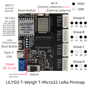 Lilygo T-weigh ESP32 T-Micro32 Lora SX1262ไร้สายโมดูล4กลุ่ม4ทางรองรับ HX711 868MHz 915MHz บอร์ดพัฒนา4-Way - Product Image 5