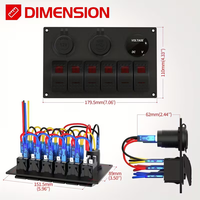 Panneau de commutation à bascule marin 6 gangs 12V, panneau de commutation à bascule LED bleu/rouge pour bateau, voiture, camping-car, allume-cigare et voltmètre