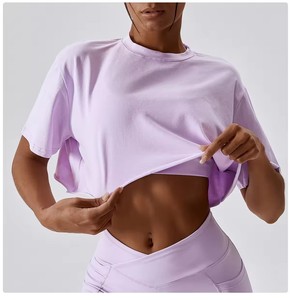 Haute qualité décontracté Yoga femmes <span class=keywords><strong>sport</strong></span> hauts courts coton t-shirts col rond lâche <span class=keywords><strong>respirant</strong></span> T-Shirts - Product Image 4