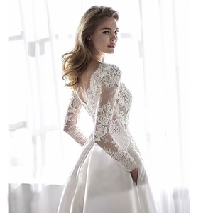 Luxe Manches Longues Personnalisé Plus Tailles Robe De Mariage Perlé Dentelle Tissu Blanc Robes De Mariée Robe De Mariée Modeste Robe De Mariée - Product Image 2