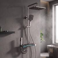 Ensemble de douche intelligent de luxe gris anthracite avec affichage numérique, fonction pluie et mitigeur thermostatique à 4 fonctions