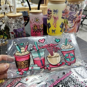 Bán buôn 16oz lọ thủy tinh bao bì tùy chỉnh UV dtf kết thúc tốt đẹp dán Trung Quốc nhà máy người bán của khuôn mẫu kính chuyển in ấn - Product Image 3