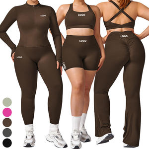 Conjunto de 5 Piezas de Ropa Deportiva para Mujer Talla Grande: Pantalones Acampanados, Leggings de Yoga, Shorts de Ciclismo, Chaqueta y Sujetador Deportivo - Product Image 1