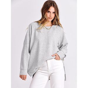 Sudadera Oversize de Cuello Redondo para Mujer FOXA, Túnica de Manga Larga con Cremallera Lateral, Camiseta Transpirable de Punto de Mezcla de Algodón - Product Image 2