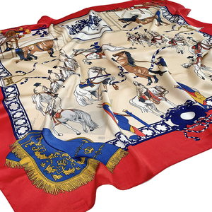 थोक 2020 नए डिजाइन सिर लपेटता है 90x90 सेमी लक्जरी घोड़े मुद्रित महिला वर्ग चिफन स्कार्फ - Product Image 4