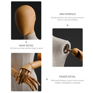 Abito a metà corpo per adulti Beige modello femminile manichino in tessuto di lino con braccia in <span class=keywords><strong>legno</strong></span> naturale e testa per la visualizzazione del panno - Product Image 3