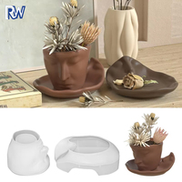 Moule en silicone en forme de visage abstrait pour pot de fleurs, moule DIY pour aromathérapie, plâtre, dessous de verre tête humaine, pot de fleurs, bougie, moule à bougie