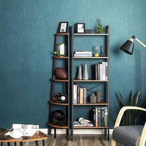 Muebles de sala de estar Librería Marco de metal industrial Estante MDF <span class=keywords><strong>Escalera</strong></span> inclinada <span class=keywords><strong>estrecha</strong></span> de madera Estantería para libros Estantería para el hogar - Product Image 4