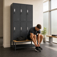 Casier en acier à 6 portes avec banc et étagère à chaussures, armoire de rangement métallique à serrure à clé pour salle de sport, école, personnel, vestiaire