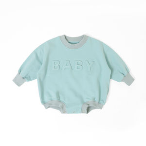 Nouvelle Combinaison Bébé Unie à Manches Longues Personnalisée avec Broderie en Relief, Combinaison Bébé à Col Rond en Coton pour Nouveau-né - Product Image 3