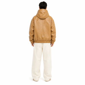 Blouson Bomber Homme Oversize en Cuir de Cheval Shinki avec Capuche – Personnalisé, Lourd, avec Badge Japonais Gaufré, Automne/Hiver, Minimaliste - Product Image 2