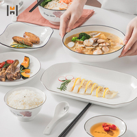 16 PCS Vaisselle en Céramique Feuille de Ginkgo Bord Noir Ensemble de Dîner en Porcelaine Ensemble Bol et Assiette