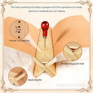 Herramienta de encuadernación de madera de bambú con orificios para encuadernación de documentos de papel, juego de encuadernación de libros - Product Image 3