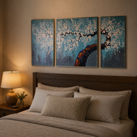 Peinture à l'huile sur toile 3 pièces, motif floral de prunier bleu moderne, peinte à la main, épaisse, pour décoration murale de la maison, tableau à suspendre