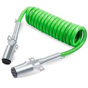 Cable Eléctrico En Espiral De 15 Pies Y 7 Vías, De Alta Calidad, En Plástico ABS, Resistente, De Color Verde, Para Remolques, Camiones Y Tractores - Product Image 1