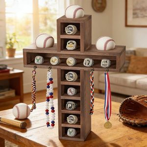 Wooden Baseball Ring Display Rack 8 Layers <b>Desktop</b> Storage <b>Shelf</b> For Rings Medals Balls Sports Collectibles - Product Image 1