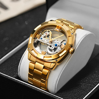 Montre mécanique automatique de luxe pour hommes, de marque Forsining, de qualité usine, en acier, avec cadran squelette transparent et forme pont.