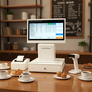 Sistema POS Android Blanco con Pantallas Táctiles de 15.6"+11.6", 4GB+64GB, Compatible con Caja Registradora/Escáner de Código de Barras/Impresora, Máquina POS Completa - Product Image 1