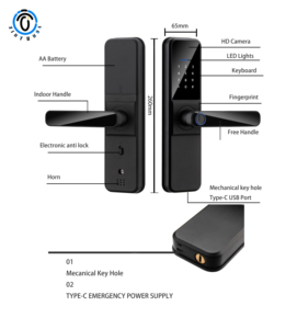 Serratura Intelligente Biometrica con Impronta Digitale, Codice Password e Scheda Chiave Anti-spionaggio per Hotel e Casa - Product Image 5