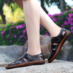 Men's Genuine Leather Closed Toe <b>Flat</b> <b>Sandals</b> Breathable Summer Casual Hook Loop 45 46 47 Wide Fit - Product Image 4
