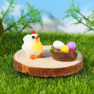 Miniature Farm Chicks Resin Ornaments White Chicken With <b>Eggs</b> Nest Garden <b>Decoration</b> Outdoor Use Simple Style - Product Image 2
