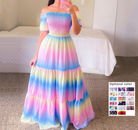 Robe maxi bohème pour femmes, épaules dénudées, à fleurs, dégradé arc-en-ciel, taille haute, tube top, décontractée, été, plage, fête, mariage