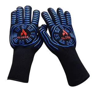 Gloveman Best Selling Zachte Siliconen Anti Slip Hoge Temperatuur Weerstand Dubbele Mitt Oven Zwarte Mens Bbq Handschoenen
