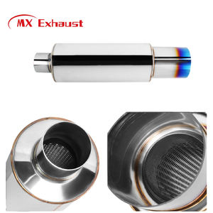 Silencieux à flux direct haute performance universel en acier inoxydable avec embout bleu brûlé, résonateur de course, entrée 3 pouces - Product Image 1