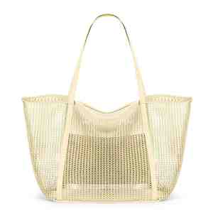 BESTELLA Polyester Mesh Tote <b>Bag</b> With Zipper Front Pocket Accept Custom logo Large Capacity Handbag Casual Beach <b>Bags</b> for Women - Product Image 5