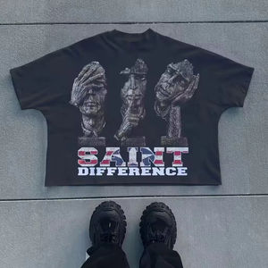 Verano Y2K gráfico camisetas de lujo de los hombres de alta calidad 100% algodón recortado camisetas de gran tamaño Boxy Fit impreso Streetwear - Product Image 1