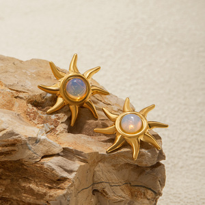 Sun Stud <b>Earrings</b> Gold Plated <b>Opal</b> Inlay Geometric Star Shape Fashion Jewelry - Product Image 4