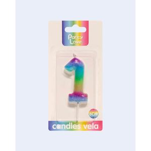 Vela de Cumpleaños con Número 1 Arcoíris, 6 cm, para Fiestas - Product Image 1