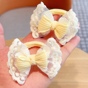Elastici per capelli con fiocco in pizzo per bambine, graziosi elastici per coda di cavallo, accessori per capelli per neonate - Product Image 2