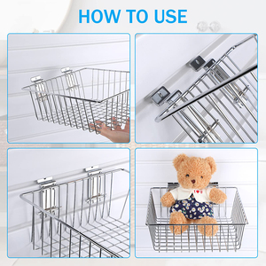 Set di Cestini per Pannelli Slatwall JH-Mech, 30,5 cm di Lunghezza x 30,5 cm di Larghezza x 10 cm di Profondità, Scaffale in Metallo, Cesto in Rete Metallica Inox per Slatwall - Product Image 3