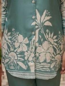 Tissu en lin doux de qualité supérieure vert olive pour vêtements féminins, tissu imprimé numérique en polyester doux effet lin, 100% polyester - Product Image 2