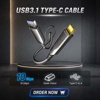 Kabel Serat Optik USB 3.1 Tipe C ke USB A 10Gbps Male to Male dengan Jaket PVC dan Pelindung Anyaman untuk Laptop
