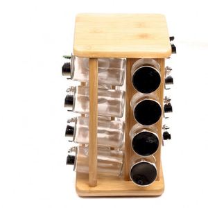 Organisateur de rangement rotatif pour épices en bambou, carrousel à épices Lazy Susan pour comptoir avec 16 bocaux - Product Image 2