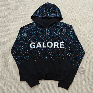 Custom High Quality <b>Zip</b> <b>Up</b> Hoodie Manufacture Heavyweight Distressed Embroidery Applique Rhinestone Oversize <b>Hoodies</b> Men - Product Image 1