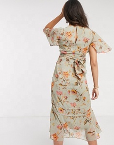 Termezy — robe en dentelle fleurie <span class=keywords><strong>pour</strong></span> femmes, col en v, vêtement de maternité, mi-long, avec ceinture frontale, cintrée à la taille, - Product Image 3