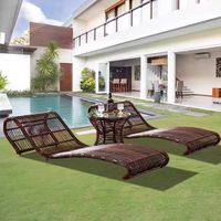 Chaise longue de jardin commerciale moderne et durable en rotin PE avec coussin en coton pour piscine, transat inclinable, lit de jour