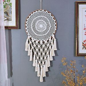 <span class=keywords><strong>Attrape</strong></span>-rêves en macramé tissé à la main en coton blanc, style bohème, avec long pompon détachable, pour contenants alimentaires - Product Image 1