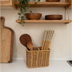 Ensemble de paniers de rangement de cuisine en rotin avec égouttoirs pour baguettes et spatules, pour l'organisation de bureau, design gain de place - Product Image 2