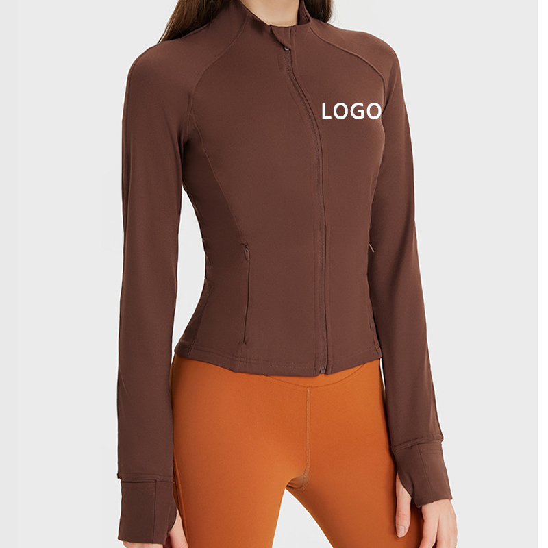 Wholesale Thumb Hole Mesh Stitching Slim Fit Yoga Jacket Women Long Sleeve Full-Zip Gym Fitness Wear Stand-up Collar Clothing